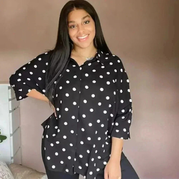 ASOS | Curve Oversized Black Blouse Polka Dot - Picture 1 of 11